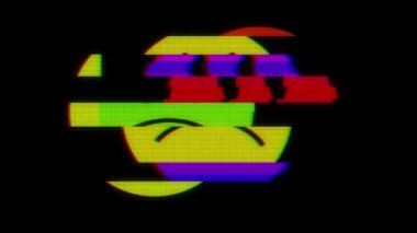 Hüzünlü gülümseme yüz simgesi üzerinde dijital lcd ekran sorunsuz döngü aksaklık girişim animasyon yeni dinamik retro neşeli renkli retro vintage video görüntüleri