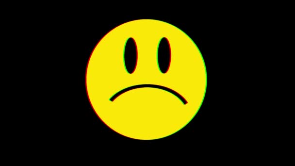 Sad smile face symbol seamless loop glitch interference animation new dynamic retro joyful colorful retro vintage video footage — Stock Video