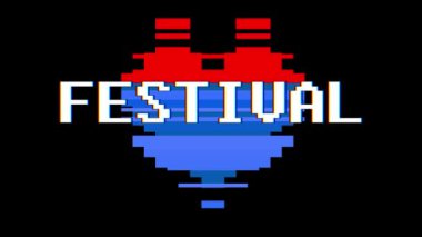 piksel kalp Festivali kelime metin aksaklık girişim ekran sorunsuz döngü animasyon arka plan yeni dinamik retro vintage neşeli renkli video görüntüleri