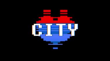 piksel kalp şehir kelime metin aksaklık girişim ekran sorunsuz döngü animasyon arka plan yeni dinamik retro vintage neşeli renkli video görüntüleri