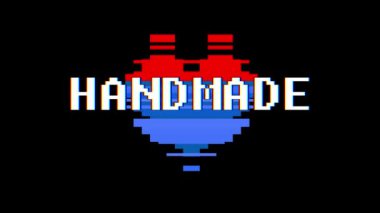 piksel kalp el yapımı kelime metin aksaklık girişim ekran sorunsuz döngü animasyon arka plan yeni dinamik retro vintage neşeli renkli video görüntüleri