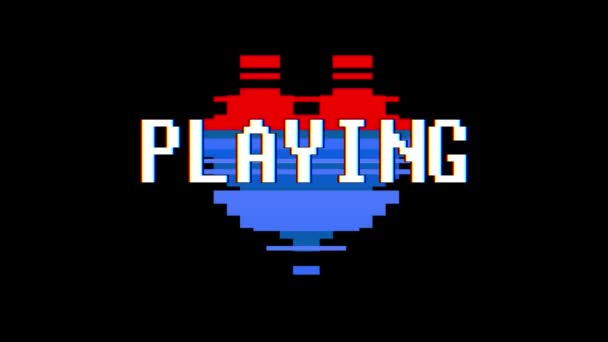 Corazón de pixel animación bucle sin interrupción de la pantalla de juego palabra texto glitch interferencia de fondo nueva dinámica retro vintage alegre colorido videos — Vídeos de Stock