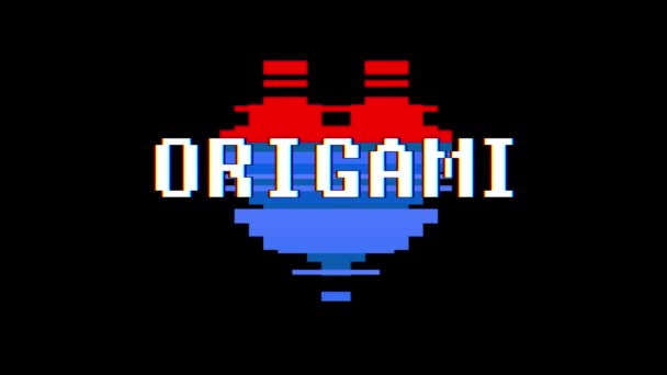 Pixel hart Origami woord glitch interferentie scherm naadloze loops tekstanimatie achtergrond nieuwe dynamische retro vintage vrolijke kleurrijke videobeelden — Stockvideo