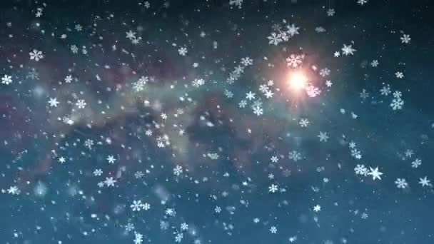 Kerst ster licht sneeuw vallende animatie achtergrond nieuwe kwaliteit universele beweging dynamiek geanimeerde kleurrijke vrolijke vakantie muziek video beelden — Stockvideo