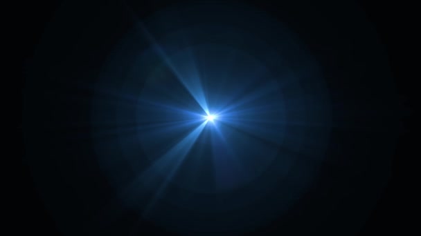 Central blue star shine rotating optical lens flares shiny bokeh seamless loop animation art background - new quality natural lighting lamp rays effect dynamic colorful bright video footage — Stock Video