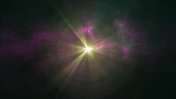 Magányos sárga csillag ragyog repülés puha mozgó köd csillagok éjszaka ég animáció háttér új minőségi jellegű festői hűvös színes fény videofelvétel — Stock videók