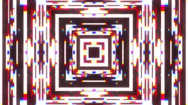 Snel symmetrische vierkant glimmend glitch interferentie schermachtergrond voor logo animatie nieuwe kwaliteit digitale kramp technologie patroon kleurrijke videobeelden — Stockvideo