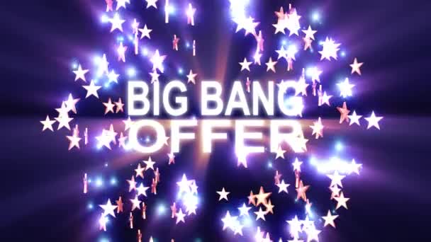 Big Bang Oferecer estrelas de texto explosão com animação de luz brilhante no fundo preto nova qualidade legal agradável movimento alegre addvertisement vídeo comercial loop design — Vídeo de Stock