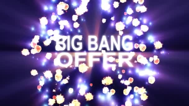 Big Bang erbjuda text stjärnor explosion med skinande ljus animation på svart bakgrund nya cool trevlig motion joyful addvertisement kommersiella videofilmer loop kvalitetsdesign — Stockvideo