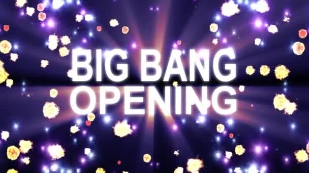 Big Bang Öffnung Text Sterne Explosion mit glänzendem Licht Animation auf schwarzem Hintergrund neue Qualität cool schöne Bewegung freudig Addvertisement kommerzielle Videoaufnahmen Loop-Design — Stockvideo