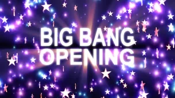 Big Bang Apertura testo stelle esplosione con luce brillante animazione su sfondo nero di nuova qualità fresco bel movimento gioioso aggiunta commerciale video filmato loop design — Video Stock