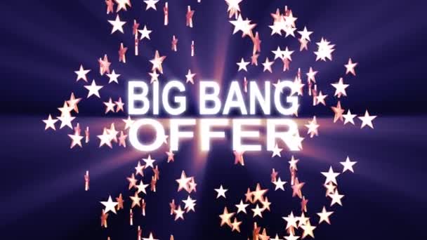 Big Bang Oferecer estrelas de texto explosão com animação de luz brilhante no fundo preto nova qualidade legal agradável movimento alegre addvertisement vídeo comercial loop design — Vídeo de Stock