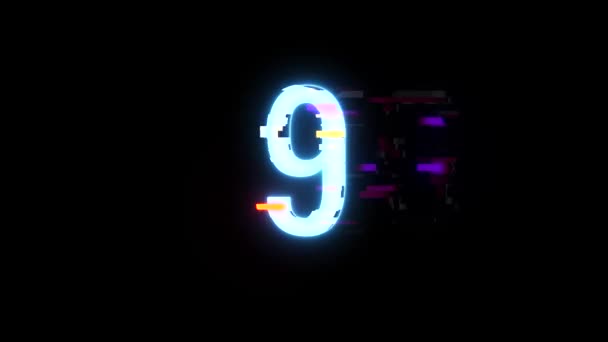 Colorido futurista láser glitch interferencias números de cuenta regresiva de 10 a 1 nuevo día de fiesta dinámica alegre vídeo techno — Vídeo de stock