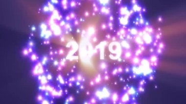 2019 metin ışık büyük patlama patlama gökkuşağı renkleri parlak animasyon döngü üzerinde siyah arka plan yeni kalite cool güzel hareket neşeli tatil video görüntüleri döngü tasarım