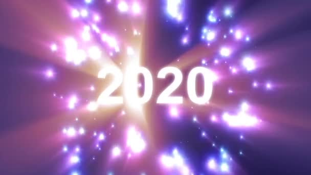 2020 text in light big bang explosion rainbow colors shiny animation loop on black background new quality cool nice motion joyful holiday video footage loop design — Stock Video