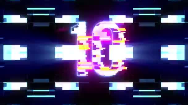 Colorful futuristic laser glitch countdown from 10 to 1 interference background numbers from 10 to 1 new dynamic holiday joyful techno video footage — Stock Video