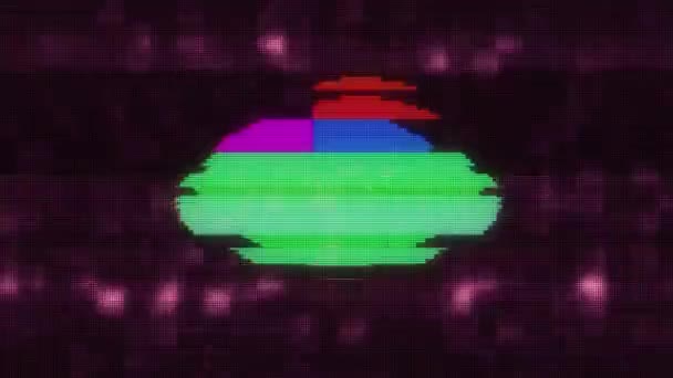 Het symbool van de ogen van de pixel op glitch onder leiding van de lcd scherm weergave achtergrondanimatie naadloze loops nieuwe kwaliteit universele close-up vintage dynamische geanimeerde kleurrijke vrolijke cool video-opnames — Stockvideo