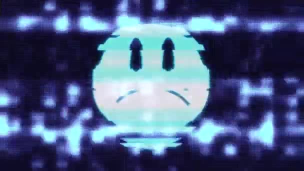 Sad smile face symbol on hud screen seamless loop glitch interference animation new dynamic retro joyful colorful retro vintage video footage — Stock Video