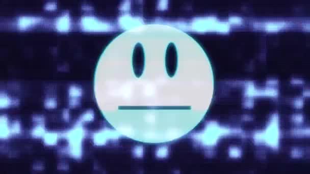 Póquer cara sonrisa cara símbolo en hud pantalla sin costuras bucle glitch interferencia animación nuevo dinámico retro alegre colorido retro vintage video metraje — Vídeos de Stock