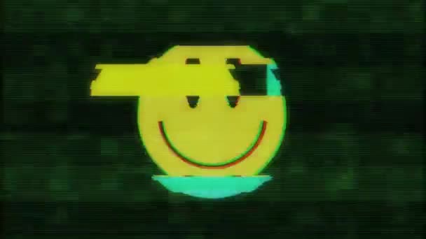 Smile symbol on digital old tv screen seamless loop glitch interference animation new dynamic retro joyful colorful retro vintage video footage — Stock Video