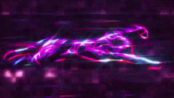 Gepárd futó neon rajzfilm glitched képernyő animáció zökkenőmentes végtelen hurok új minőségi egyedi kézzel készített dinamikus örömteli színes videóinak állat macska felvétel — Stock videók