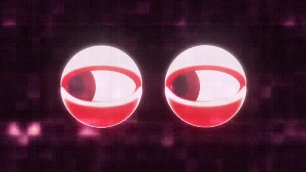 Red eyes watching on glitch lcd led screen display background animation seamless loop New quality universal close up vintage dynamic animated colorful joyful cool video footage — Stock Video