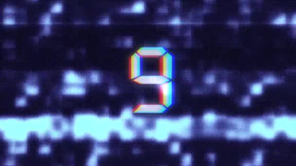 Färgglada glitch nedräkning från 10 till 1 störningar moise blå bakgrund nummer animation nya dynamiska holiday joyful techno videofilmer — Stockvideo