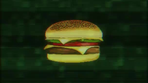 Pixel burger glitch lcd pantalla fondo animación lazo sin costuras Nueva calidad universal vintage stop motion dinámico animado colorido alegre fresco video metraje — Vídeos de Stock