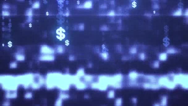 Символ доллара дождь глюк шум телевизора синий экран анимации фоне нового качества формы универсальная технология движения динамические анимированные красочные радостные праздничные музыкальные видеозаписи — стоковое видео