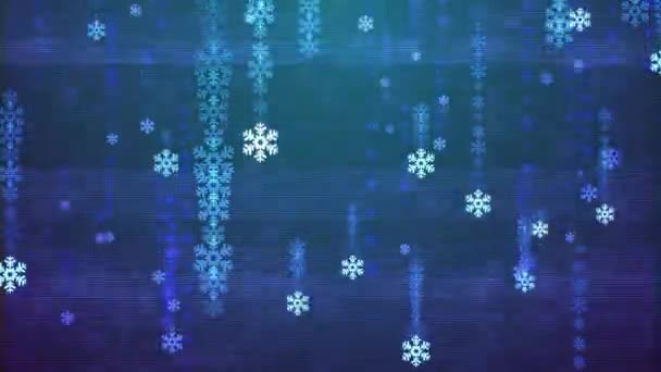 Snöflinga snöfall glitched tv dator skärmen regn animation bakgrund ny kvalitet forma universal teknik motion dynamiska animerad färgglada joyful holiday musikvideo footage — Stockvideo