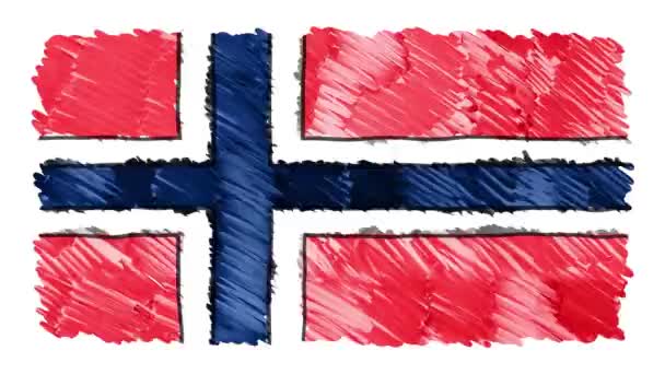 マーカー描画ノルウェー国旗漫画アニメーション背景新しい品質国民の愛国心が強いカラフルなシンボル ビデオ映像の動きを止める — ストック動画