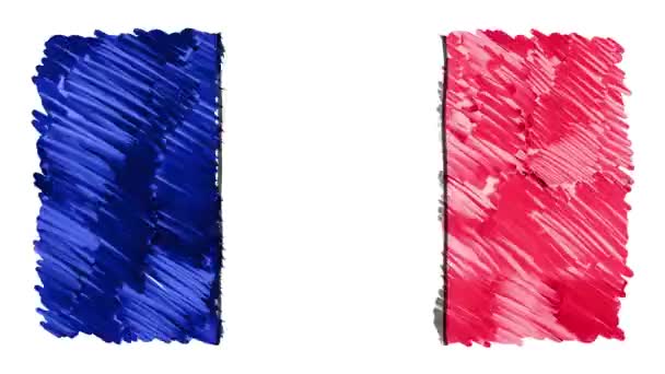 Stop motion marker drawn France flag cartoon animation background new quality national patriotic colorful symbol vídeo footage — Vídeo de Stock