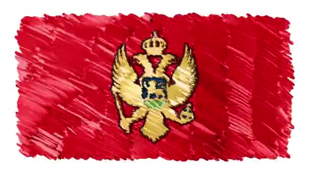 Stop-motion markör dras Montenegro flagga tecknad animation bakgrund nya kvalitet patriotiska färgglada nationalsymbol videofilmer — Stockvideo