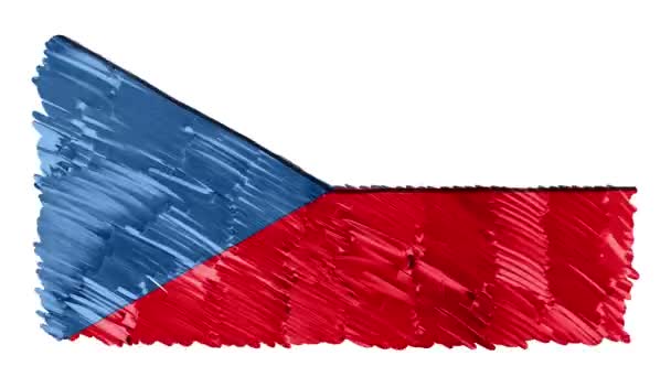 Stop motion marker dibujado CHEC bandera de dibujos animados de fondo nueva calidad patriótica nacional símbolo colorido vídeo metraje — Vídeo de stock