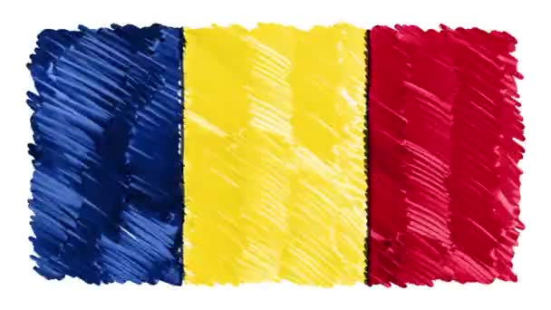 Stop motion marker drawn Bandeira do Chade desenho animado animação fundo nova qualidade nacional patriótico colorido símbolo vídeo imagens — Vídeo de Stock