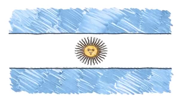 Stop motion marker dibujado Bandera de Argentina animación de dibujos animados fondo nueva calidad patriótica nacional símbolo colorido vídeo metraje — Vídeos de Stock