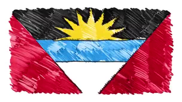 Detener movimiento marcador dibujado Antigua y Barbuda bandera de dibujos animados de fondo de animación nueva calidad patriótica nacional símbolo colorido vídeo metraje — Vídeo de stock