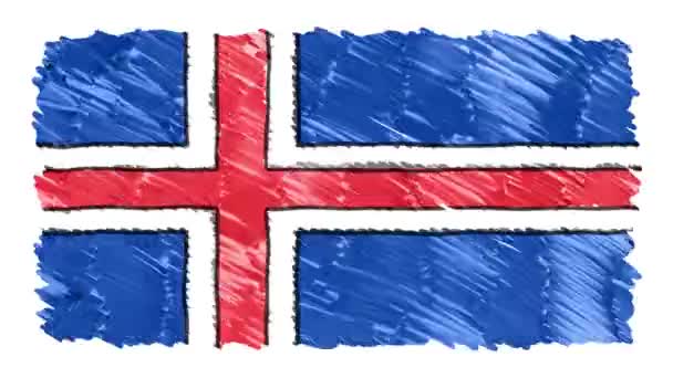 Stop motion marker dibujado Bandera de Islandia animación de dibujos animados fondo nueva calidad patriótica nacional símbolo colorido vídeo metraje — Vídeos de Stock