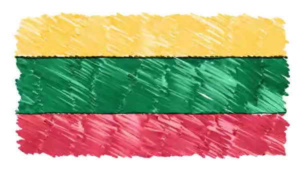 Stop-Motion-Marker gezeichnet Litauen Flagge Cartoon Animation Hintergrund neue Qualität national patriotisch bunt Symbol Videomaterial — Stockvideo
