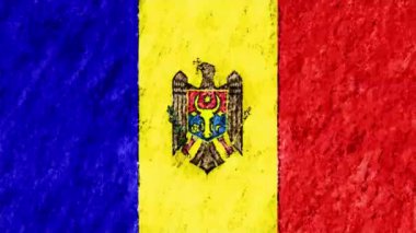 stop motion animasyon sorunsuz döngü arka plan yeni kalite ulusal vatansever renkli sembol video görüntüleri pastel tebeşir mum boya çizilmiş Moldova bayrağı karikatür