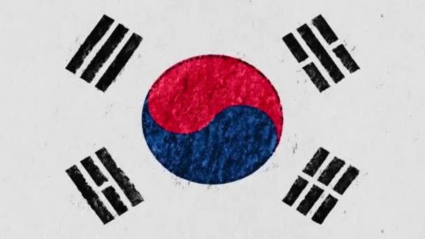 Stop motion pastel chalk crayon drawn SOUTH KOREA flag cartoon animation seamless loop background new quality national patriotic colorful symbol video footage — Stock Video