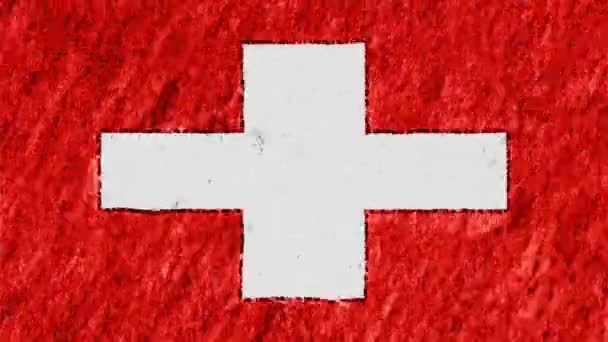 Stop Motion Pastellkreide gezeichnet Schweiz Flagge Cartoon Animation nahtlose Schleife Hintergrund neue Qualität national patriotisch bunt Symbol Videomaterial — Stockvideo