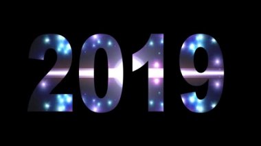 2019 metin ışık büyük patlama patlama gökkuşağı renkleri parlak animasyon döngü üzerinde siyah arka plan yeni kalite cool güzel hareket neşeli tatil video görüntüleri döngü tasarım