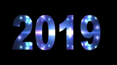 2019 metin ışık büyük patlama patlama gökkuşağı renkleri parlak animasyon döngü üzerinde siyah arka plan yeni kalite cool güzel hareket neşeli tatil video görüntüleri döngü tasarım