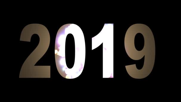 黒い背景の新しい品質クールの素敵な光ビッグバン爆発虹色光沢のあるアニメーション ループの 2019年テキスト モーション楽しい休日をビデオ映像ループ デザイン — ストック動画