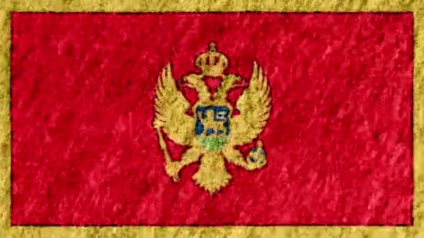 Stop motion pastelkrijt crayon getrokken Montenegro vlag cartoon animatie naadloze loops achtergrond nieuwe kwaliteit nationale patriottische kleurrijke symbool videobeelden — Stockvideo