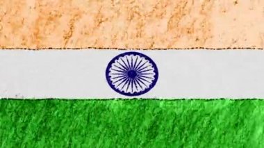 stop motion animasyon sorunsuz döngü arka plan yeni kalite ulusal vatansever renkli sembol video görüntüleri pastel tebeşir mum boya çizilmiş Hindistan bayrağı karikatür