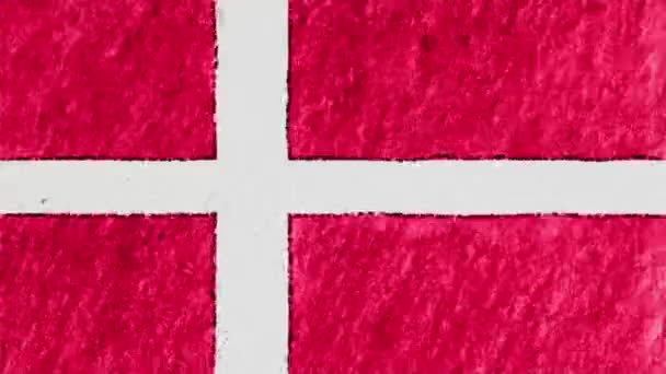 Zastavení pohybu, barevnými pastelovými křídami pastelka nakreslena Dánsko vlajky kreslené animace bezešvé smyčka pozadí nové kvalitní národní symbol vlastenecké barevné video záběry — Stock video
