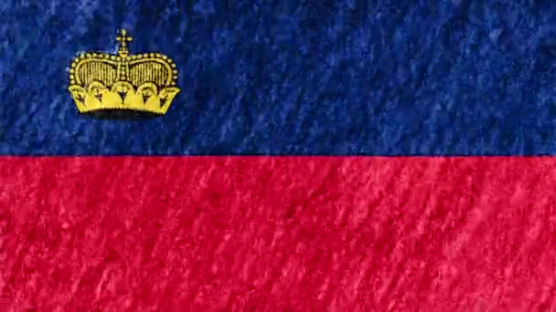 Zastavení pohybu, barevnými pastelovými křídami pastelka nakreslena Lichtenštejnská vlajka kreslené animace bezešvé smyčka pozadí nové kvalitní národní symbol vlastenecké barevné video záběry — Stock video