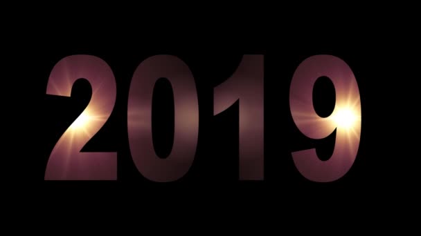 2019 κείμενο στο φως big bang έκρηξη ουράνιο τόξο χρώματα λαμπερά animation βρόχο για δροσερό νέο ποιότητας μαύρο φόντο ωραία κίνηση σχεδιασμός βρόχος πλάνα βίντεο διακοπών χαρούμενη — Αρχείο Βίντεο